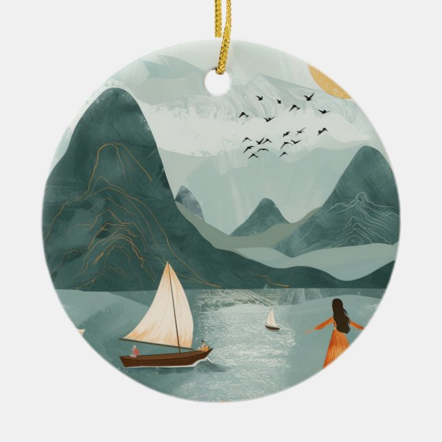Boho Abstract Landscape (11) Ceramic Tree Decoration (Front)