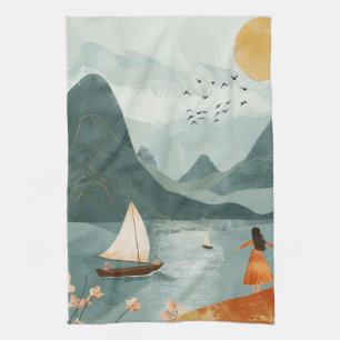 Boho Abstract Landscape (11) Tea Towel