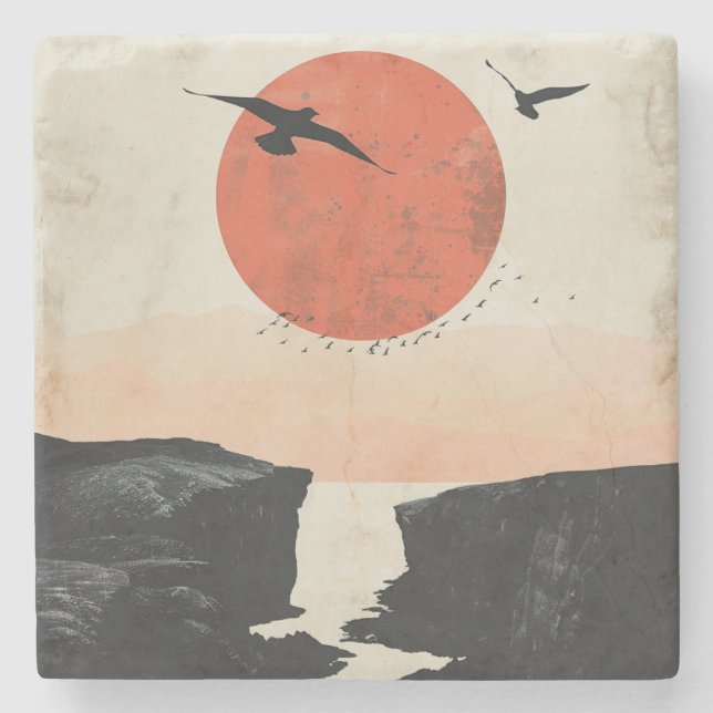 Boho Abstract Landscape (12) Stone Coaster (Front)