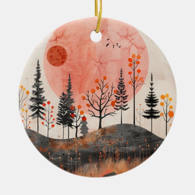 Boho Abstract Landscape (13) Ceramic Tree Decoration (Front)