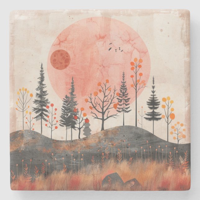 Boho Abstract Landscape (13) Stone Coaster (Front)