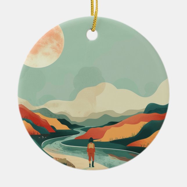 Boho Abstract Landscape (14) Ceramic Tree Decoration (Front)