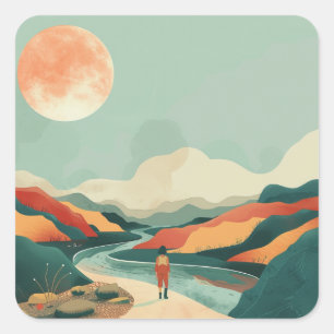 Boho Abstract Landscape (14) Square Sticker