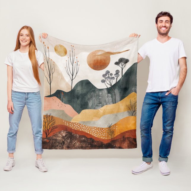 Boho Abstract Landscape (15) Fleece Blanket (In Situ)