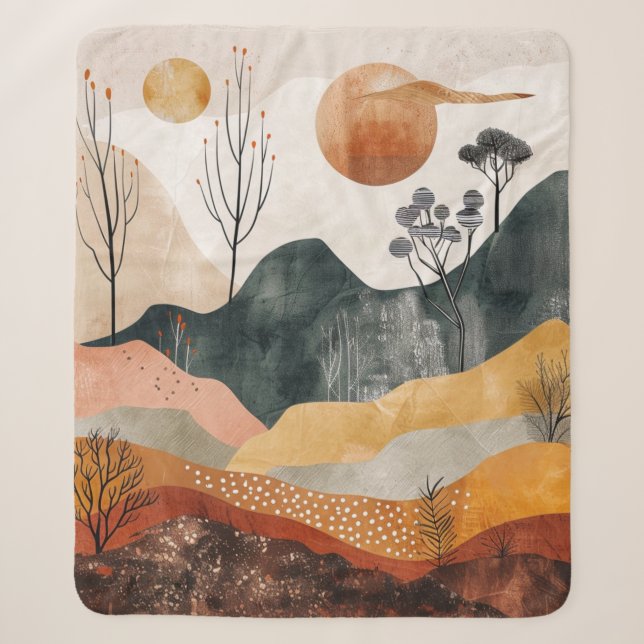 Boho Abstract Landscape (15) Sherpa Blanket (Front)