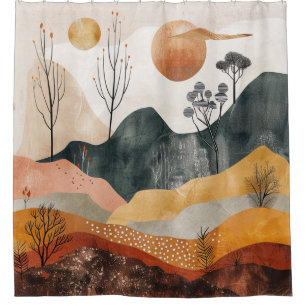 Boho Abstract Landscape (15) Shower Curtain
