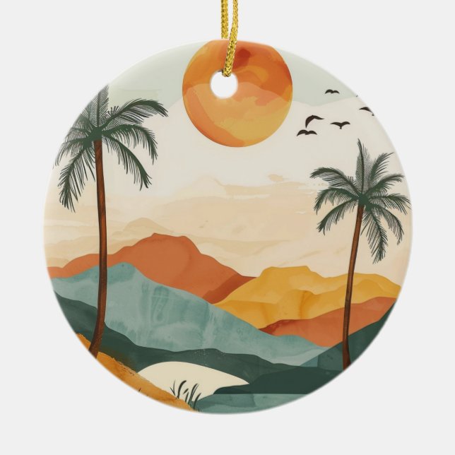Boho Abstract Landscape (16) Ceramic Tree Decoration (Front)