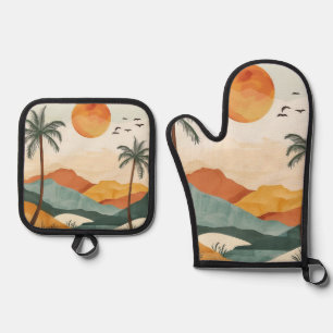 Boho Abstract Landscape (16) Oven Mitt & Pot Holder Set