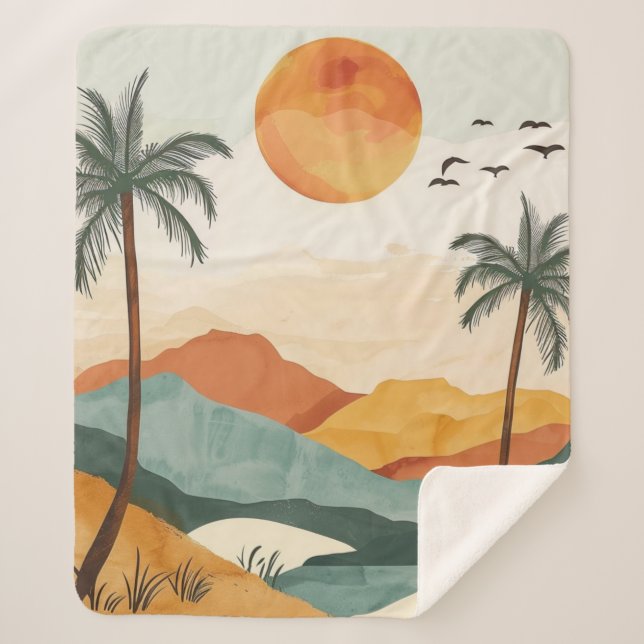 Boho Abstract Landscape (16) Sherpa Blanket (Front)
