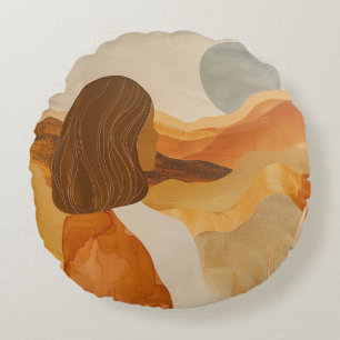 Boho Abstract Landscape (17) Round Cushion