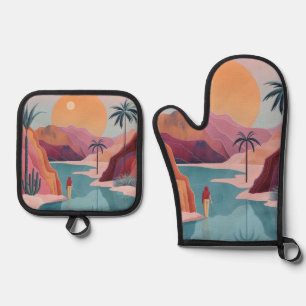 Boho Abstract Landscape (18) Oven Mitt & Pot Holder Set