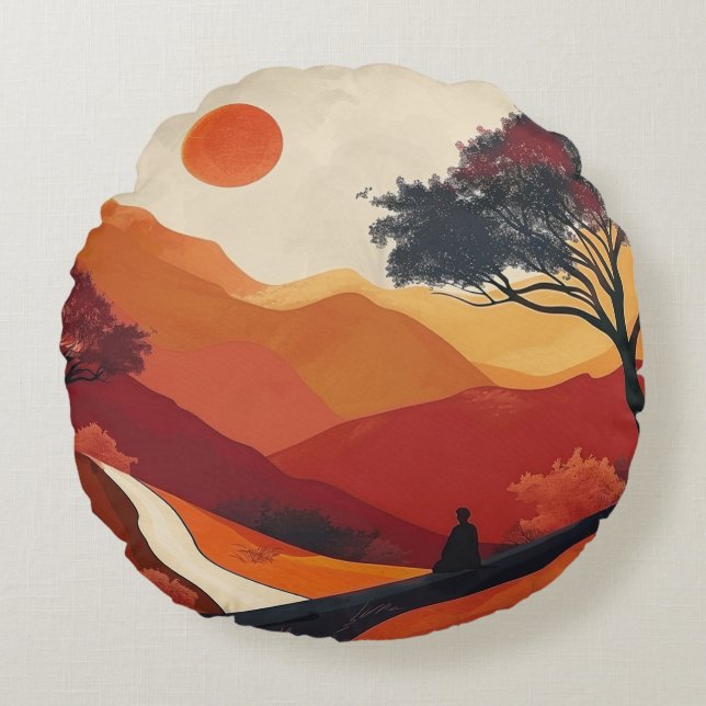 Boho Abstract Landscape (19) Round Cushion (Front)