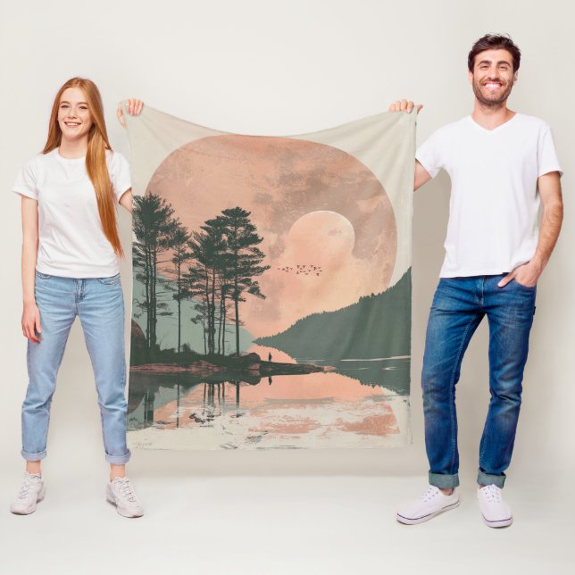 Boho Abstract Landscape (1) Fleece Blanket (In Situ)