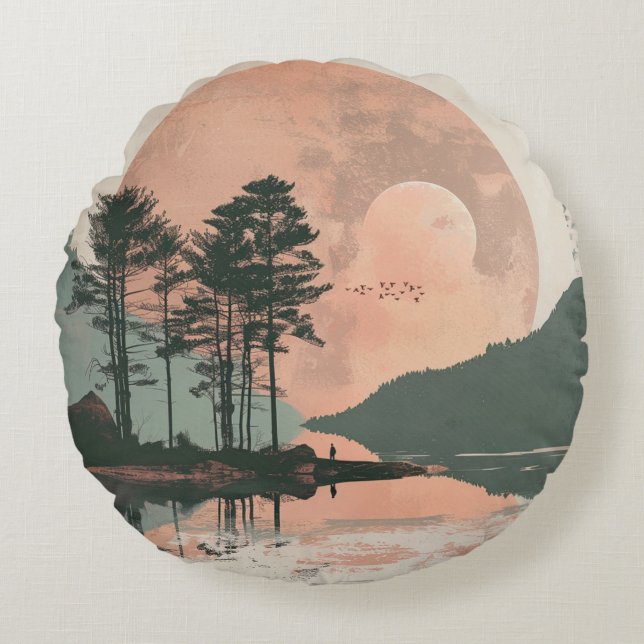 Boho Abstract Landscape (1) Round Cushion (Front)