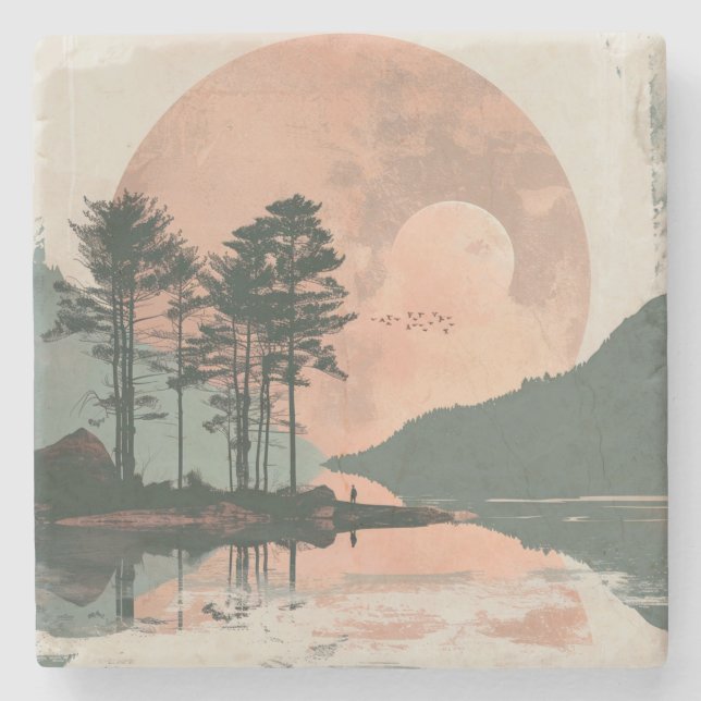 Boho Abstract Landscape (1) Stone Coaster (Front)