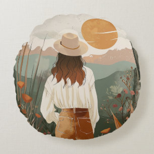 Boho Abstract Landscape (20) Round Cushion