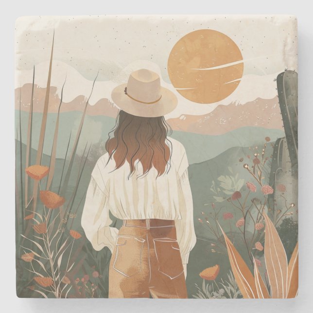 Boho Abstract Landscape (20) Stone Coaster (Front)