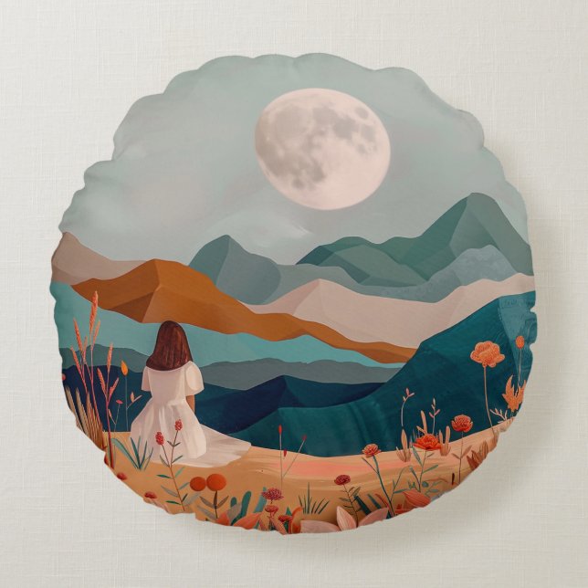 Boho Abstract Landscape (21) Round Cushion (Front)