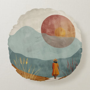 Boho Abstract Landscape (23) Round Cushion