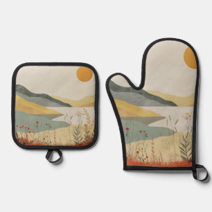Boho Abstract Landscape (25) Oven Mitt & Pot Holder Set