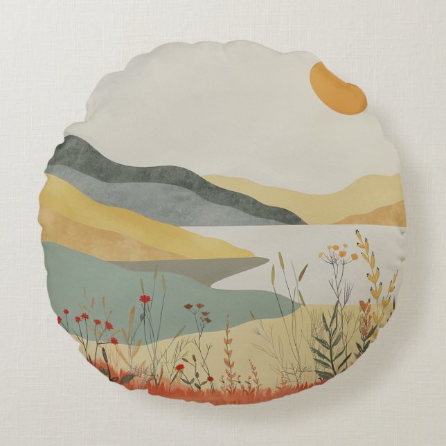 Boho Abstract Landscape (25) Round Cushion (Front)