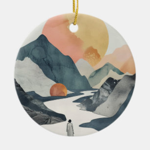 Boho Abstract Landscape (2) Ceramic Tree Decoration