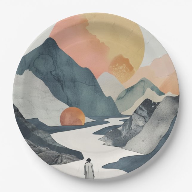 Boho Abstract Landscape (2) Paper Plate (Front)