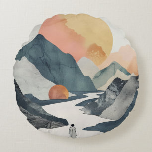 Boho Abstract Landscape (2) Round Cushion
