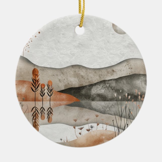 Boho Abstract Landscape (3) Ceramic Tree Decoration (Front)