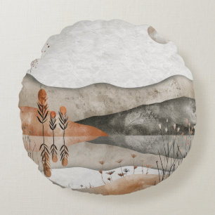 Boho Abstract Landscape (3) Round Cushion