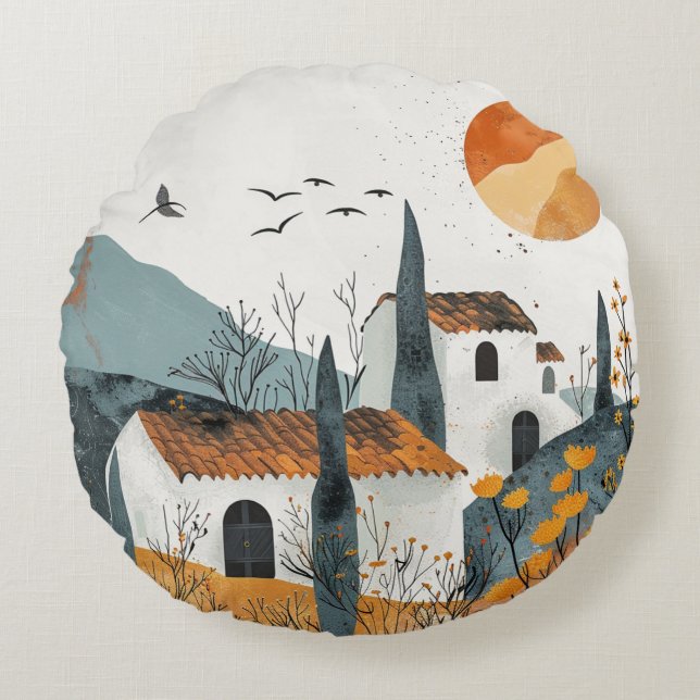 Boho Abstract Landscape (4) Round Cushion (Front)