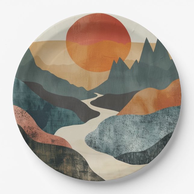 Boho Abstract Landscape (5) Paper Plate (Front)