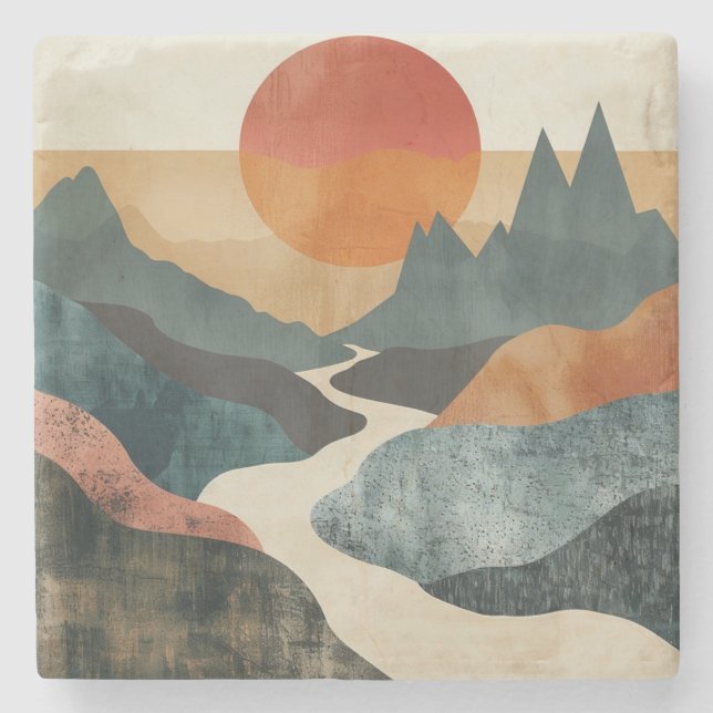 Boho Abstract Landscape (5) Stone Coaster (Front)