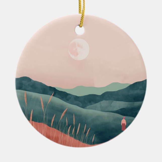 Boho Abstract Landscape (7) Ceramic Tree Decoration (Front)