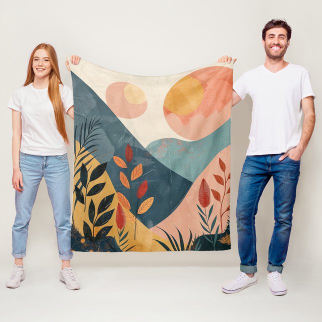 Boho Abstract Landscape (8) Fleece Blanket (In Situ)