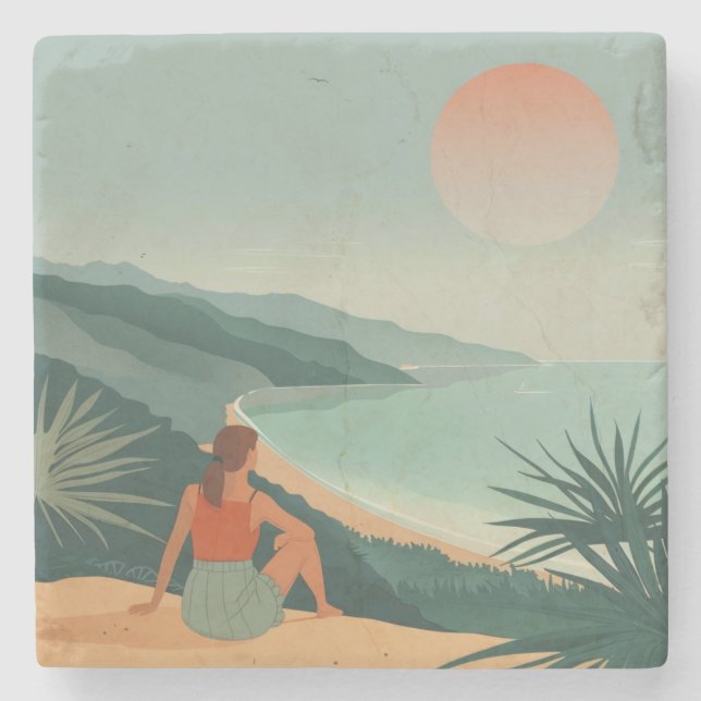 Boho Abstract Landscape (9) Stone Coaster (Front)