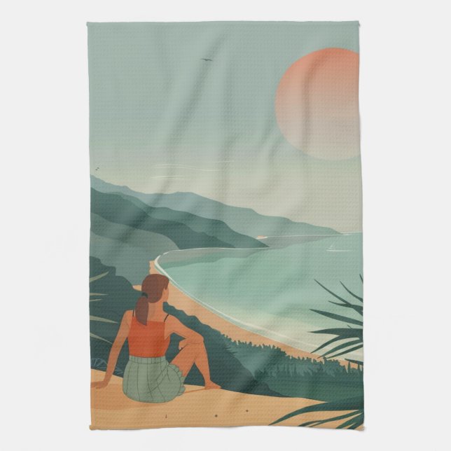 Boho Abstract Landscape (9) Tea Towel (Vertical)