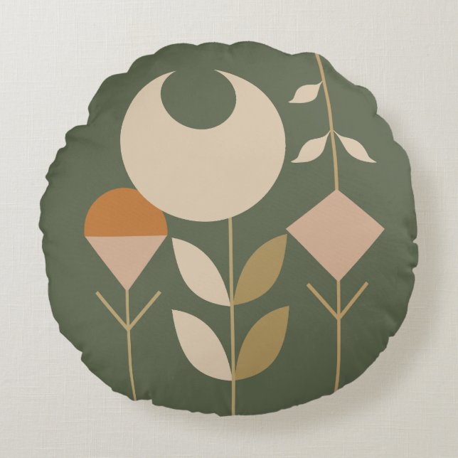 Boho Abstract Lily Round Cushion (Front)