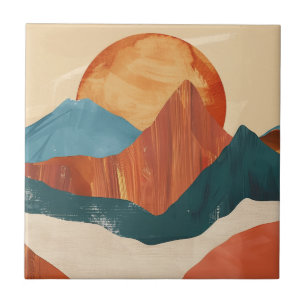 Boho Abstract Mountain Landscape with Sun Tile