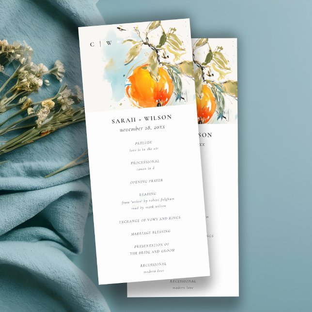 Boho Abstract Orange Garden Wedding Program Invitation (Creator Uploaded)