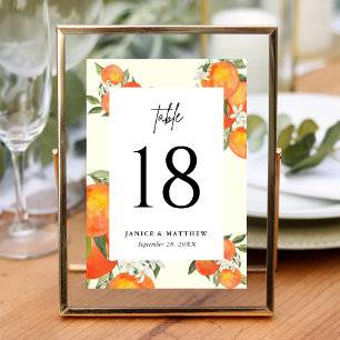 Boho Abstract Orange Garden Wedding Seating Table Number