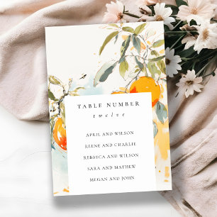 Boho Abstract Orange Garden Wedding Seating Table Number