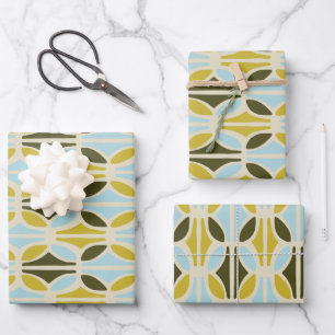 Boho Abstract Pastel Shapes Pattern Green Blue Wrapping Paper Sheet