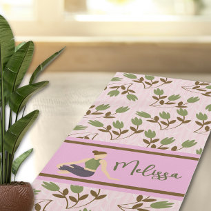Boho Abstract Pink Green Floral Pattern  Yoga Mat