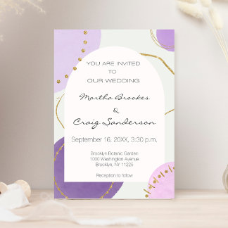 Boho Abstract Purple Gold Watercolor Wedding Invitation