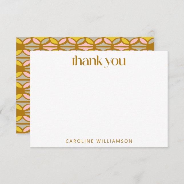 Boho Abstract Shapes Pink Yellow Custom Name  Thank You Card (Front/Back)