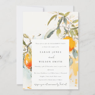 Boho Abstract Sketchy Orange Garden Engagement Invitation