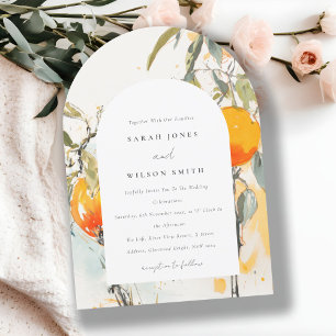 Boho Abstract Sketchy Orange Garden Wedding Invitation