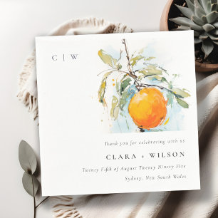 Boho Abstract Sketchy Orange Garden Wedding Napkin