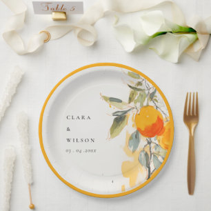 Boho Abstract Sketchy Orange Garden Wedding Paper Plate